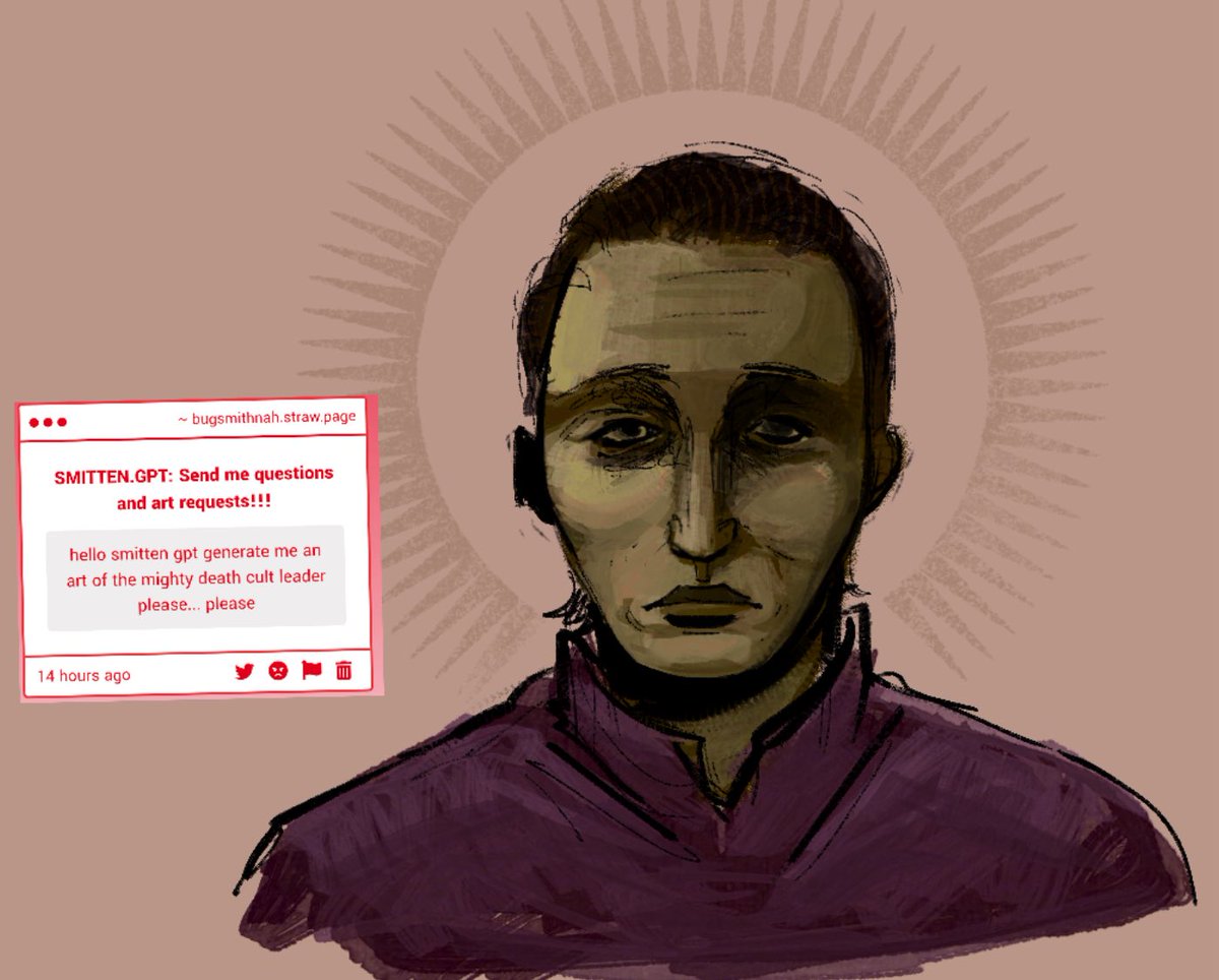 Bugsmitten's tweet photo. https://t.co/jxEXZhMGBR -> I GAVE HIM TOO MUCH HAIR I THINK… whatever. enjoy your cult leader

#ninahtwt #ninahfanart https://t.co/pMTvOFgb0l