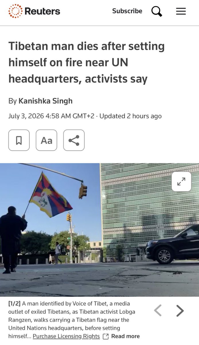 Logba Rangzen 路透社 @Reuters 對Lobga Rangzen #自焚 的報導節選: 紐約市警察局一名發言人表示,警方於週四晚間約6時30分 ...