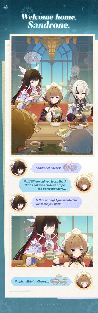 GenshinImpact's tweet photo. Welcome home, Sandrone.
#GenshinImpact 

Hello, Traveler!
Having experienced so much from her journey, Sandrone has finally returned to her friends. Compared to before, something deep within her heart seems to have changed significantly... https://t.co/bDX8dPVv3H