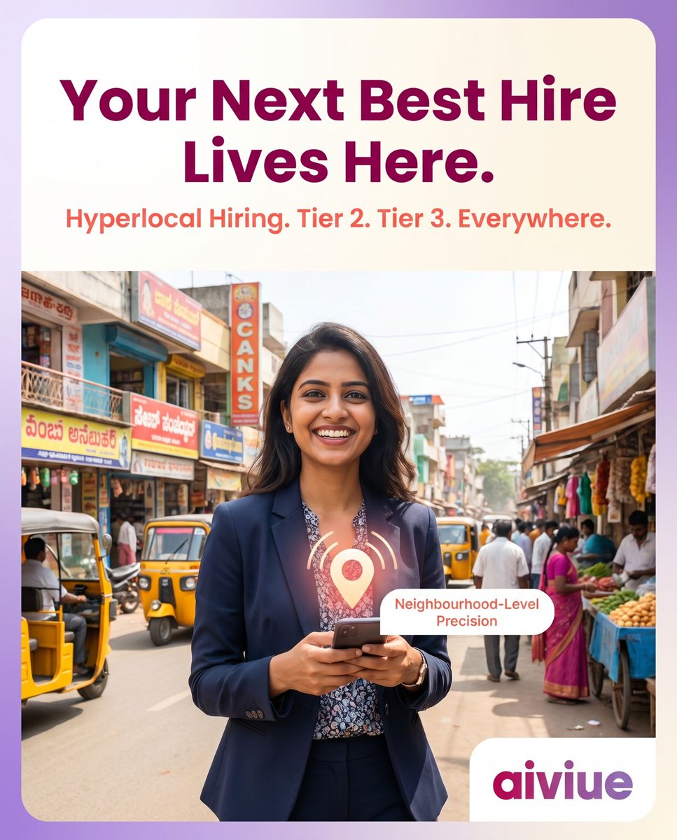 aiviue's tweet photo. Don't just post jobs. Place them where the right people will see them.

Hyperlocal geo-targeting helps you find quality candidates across Tier 2, Tier 3, and local communities - faster and more efficiently.

Discover how Aiviue helps you reach the right talent, in the right location, at the right time.

Visit aiviue now : https://t.co/Th86A7wwkO

#frontlinehiring #hyperlocal #geotargeting #AIhiringcopilot #Aiviue