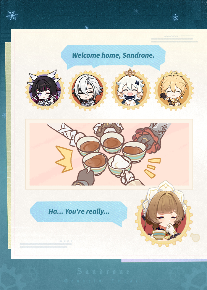 GenshinImpact's tweet photo. Welcome home, Sandrone.
#GenshinImpact 

Hello, Traveler!
Having experienced so much from her journey, Sandrone has finally returned to her friends. Compared to before, something deep within her heart seems to have changed significantly... https://t.co/bDX8dPVv3H