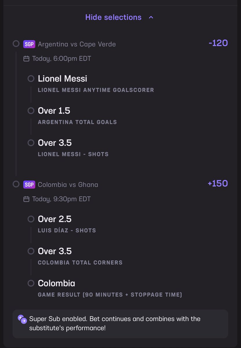 DiegoPredicts2's tweet photo. ⭐️ Soccer Parlay Slip For 7/3 ⭐️ ( +358 ) 

🎯 

Drop a Follow If Tailing + Like and Retweet ❤️

Let’s get it 💰

#HardRockBet #Predictions #USA #WorldCup2026 #Fútbol #Soccer #Gambling𝕏 #Colombia #Argentina #LionelMessi #LuisDiaz #Roundof32 #KnockOutStage https://t.co/IIXXCwNuoF