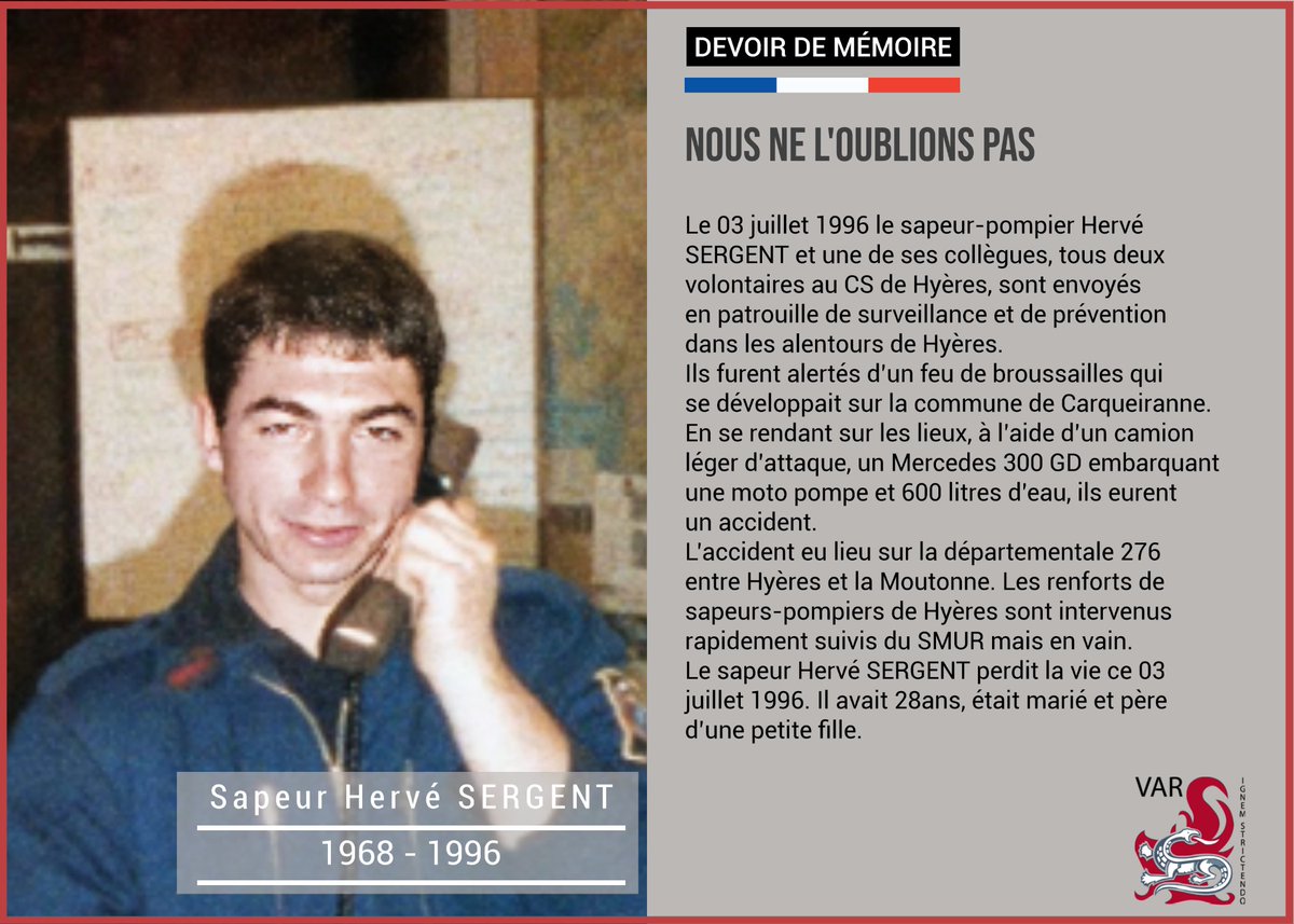 SDIS83's tweet photo. #devoirdememoire
N’oublions pas les #sapeurspompiers du Var décédés en service commandé.
À jamais présents dans notre mémoire collective.👨‍🚒 https://t.co/vOXgLFZqUu