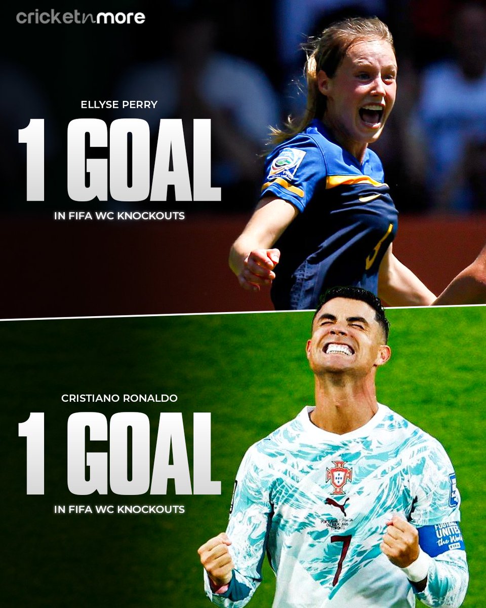 cricketnmore's tweet photo. Cristiano Ronaldo is now level with Ellyse Perry for FIFA World Cup knockout goals 😁

#Cricket #FifaWorldCup https://t.co/RSRxN6I5hT