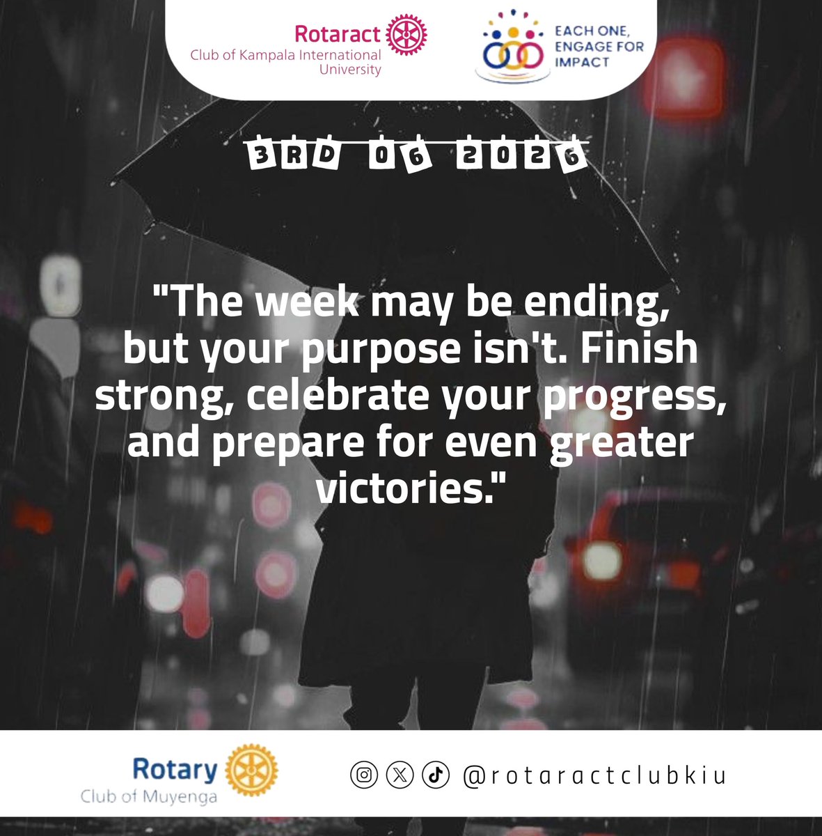 Rctclub_KIU's tweet photo. FRIDAY: ✨ As the week comes to a close, remember that your purpose continues.
Celebrate every step you've taken, finish strong, and step into the new week ready for even greater victories.
Happy Friday! 💪🌟 #WeeklyMotivation #FinishStrong #KeepGoing
#RAC_KIU https://t.co/gto2k8jR6v