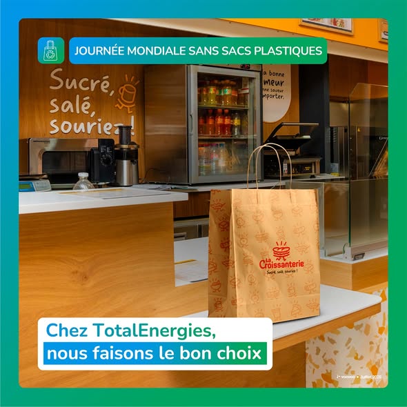 TotalEnergiesCM's tweet photo. 🌍💚 Aujourd’hui c'est la Journée mondiale sans sac plastique !
À cette occasion, TotalEnergies Marketing Cameroun réaffirme son engagement en faveur du développement durable.

💪 Comme nous, faites le bon choix : réduisons ensemble notre utilisation de plastique à usage unique pour préserver notre planète. ♻️🌱

#PlasticBagFreeDay #TotalEnergies #DéveloppementDurable #AgirPourDemain #ZéroPlastique #ÉnergieResponsable