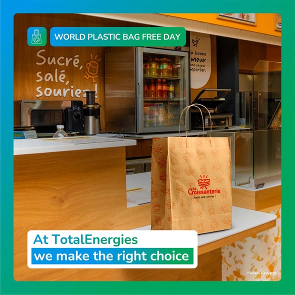 TotalEnergiesCM's tweet photo. 🌍💚 Today is International Plastic Bag Free Day!
On this occasion, TotalEnergies Marketing Cameroun reaffirms its commitment to sustainable development.

💪 Like us, make the right choice: let’s reduce our use of single-use plastics together to help protect our planet. ♻️🌱

#PlasticBagFreeDay #TotalEnergies #SustainableDevelopment #ActForTomorrow #ZeroPlastic #ResponsibleEnergy