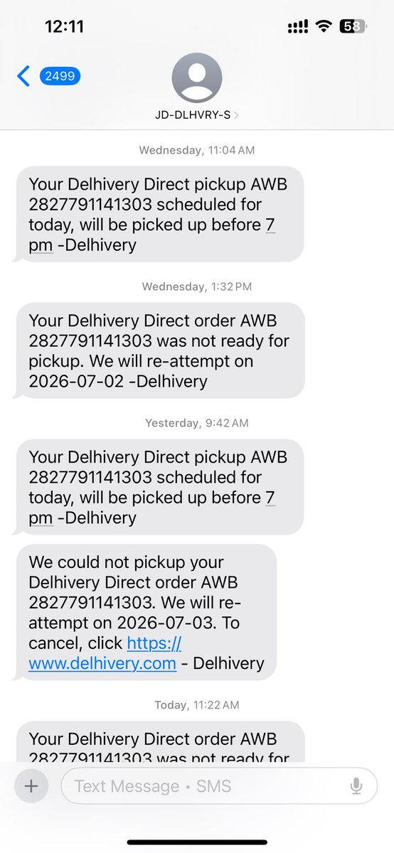 rajveernanda007's tweet photo. . @delhivery @help_delhivery and the same saga continues. Bunch of frauds. Total scamsters

You guys said that you will look into the matter. Either cancel the order and refund my money or fulfill the order. 

You cannot make the same excuses everyday. https://t.co/hBin9ioTRh