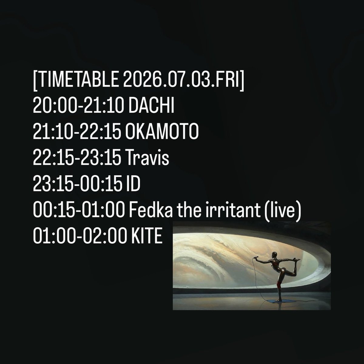 oto_doke's tweet photo. tonight🔊
7.3.FRI #音溶
M.M.O.S

LIVE
Fedka the irritant
 
DJ
ID
Travis
OKAMOTO
DACHI
KITE

Open 20:00
Entrance Fee 1000JPY

#techno #house
info
https://t.co/1ESAFQrEii https://t.co/UrxVqkjgNW
