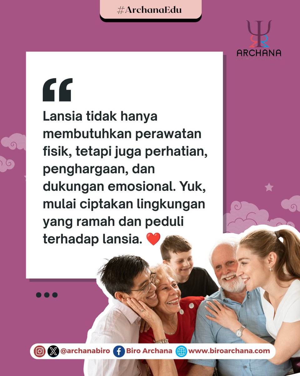 archanabiro's tweet photo. seperti perasaan kesepian, kecemasan, penyesuaian diri pasca pensiun, dsb. Diperlukan dukungan sosial memadai agar lansia bisa menjalani masa senja dengan bahagia dan penuh makna✨

#PsikologiLansia #KesehatanMental #Lansia #HealthyAging #LansiaSehat #Psikologi https://t.co/xnju9OMhdS