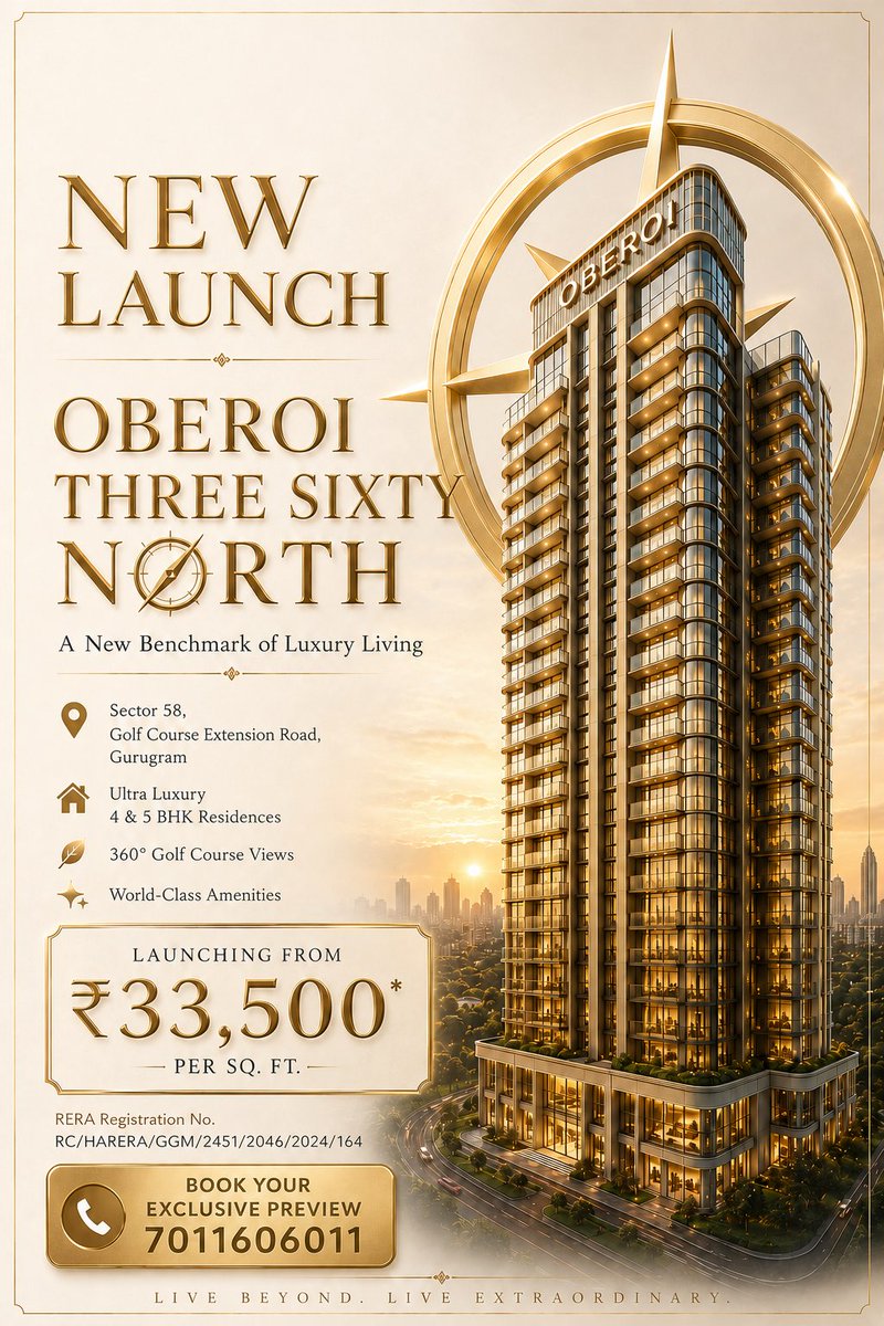 roofnfloors's tweet photo. Not just another address. A statement of luxury.
Introducing Oberoi Three Sixty North where iconic design, panoramic golf course views, and world-class living come together.
📍 Sector 58, Gurugram
💰 From ₹33,500* /sqft
📞 7011606011
#LuxuryRealEstate #OberoiThreeSixtyNorth https://t.co/SmE73Sam6h