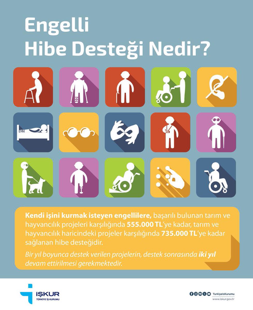 TurkiyeIsKurumu's tweet photo. ♿Engelli Hibe Desteği Nedir❓

#EngelliHibe
#FırsatEşitliği https://t.co/k1fjF7TAvG
