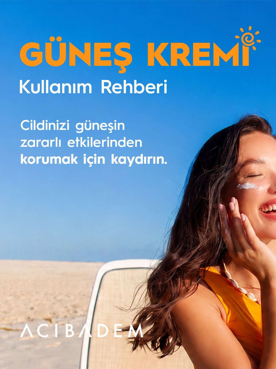 AcibademSaglik's tweet photo. ☀️ Güneş koruyucu kullanmak yalnızca yaz tatilinde ya da plajda gerekli değildir.
UV ışınları yıl boyunca cildinizi etkileyebilir. Bu nedenle güneş koruyucunuzu günlük bakım rutininizin bir parçası haline getirmeniz önemlidir.

✔️ UVA ve UVB koruması olan ürünleri tercih edin.
✔️ En az SPF 30 içeren ürünleri seçin.
✔️ Dışarı çıkmadan 15-30 dakika önce uygulayın.
✔️ Açık havadaysanız 2-3 saatte bir yenileyin.
✔️ Şapka, güneş gözlüğü ve koruyucu giysilerle korunmayı destekleyin.

Bilimsel çalışmalar; güneş koruyucunun doğru ve düzenli kullanımının cildin UV ışınlarına maruz kalmasını azaltmada önemli rol oynadığını gösteriyor.

Güneş koruyucu kullanımıyla ilgili detaylı bilgi için aşağıdaki bağlantıyı ziyaret edebilirsiniz.
https://t.co/0QPkzd5lqv