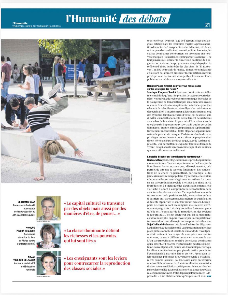 najatvb's tweet photo. Avec Monique Pinçon Charlot et Bertrand Geay, nous avons décortiqué pour le journal l’@humanite_fr la Reproduction, 50 ans après l’analyse de
Bourdieu. 

Spoiler : la thèse n’a pas perdu grand chose de son actualité … https://t.co/luSylSX1tw