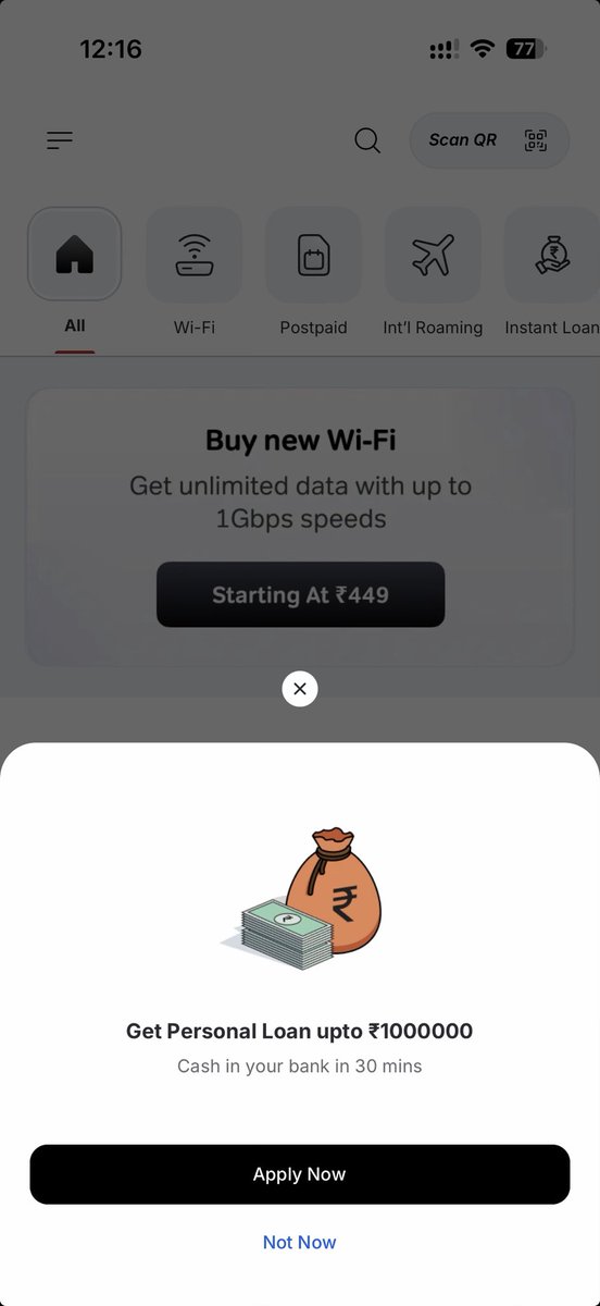 _ankitagrawal_'s tweet photo. Hey @Airtel_Presence 

Have you lost perspective? You persistently bother users by displaying loan advertisements throughout your app. Each time I launch Airtel, a loan pop-up appears. Although your network performs inconsistently, you continually request loan engagement. https://t.co/UjG6gH1iZS