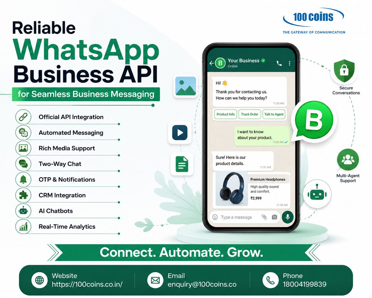 AditekSystemsPL's tweet photo. Reliable WhatsApp Business API for Seamless Business Messaging
· Official API Integration
· Automated Messaging
· Rich Media Support
· Two-Way Chat
Call–18004199839 or mail-enquiry@100coins.co
#ThalapathyVijay #BigBuyingStock #100Coins #AditekSystemsPL #WhatsAppBusinessAPI https://t.co/vmNqOXKErK