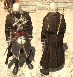 ImViking_GG's tweet photo. @Shadowgodkill3 @assassinscreed It was never black. 
In the original you could unlock the first one that was brown, the outfit was literally named "Brown coat".
After a bit you could also unlock the "Pirate coat" outfit where the coat was black but it had a skull behind it and a "leathery" look. https://t.co/DYVK5L9Xxt