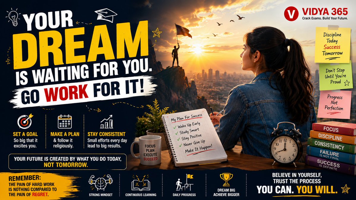 VIDYA_365's tweet photo. Your dream doesn't work unless you do.

#Motivation #StudyMotivation #GovernmentJobs #CompetitiveExams #SSC #BankingExams #RBIGradeB #SBIPO #Aspirants #SuccessMindset #StudyHard #CareerGoals #Vidya365 https://t.co/cINTi6UhXO