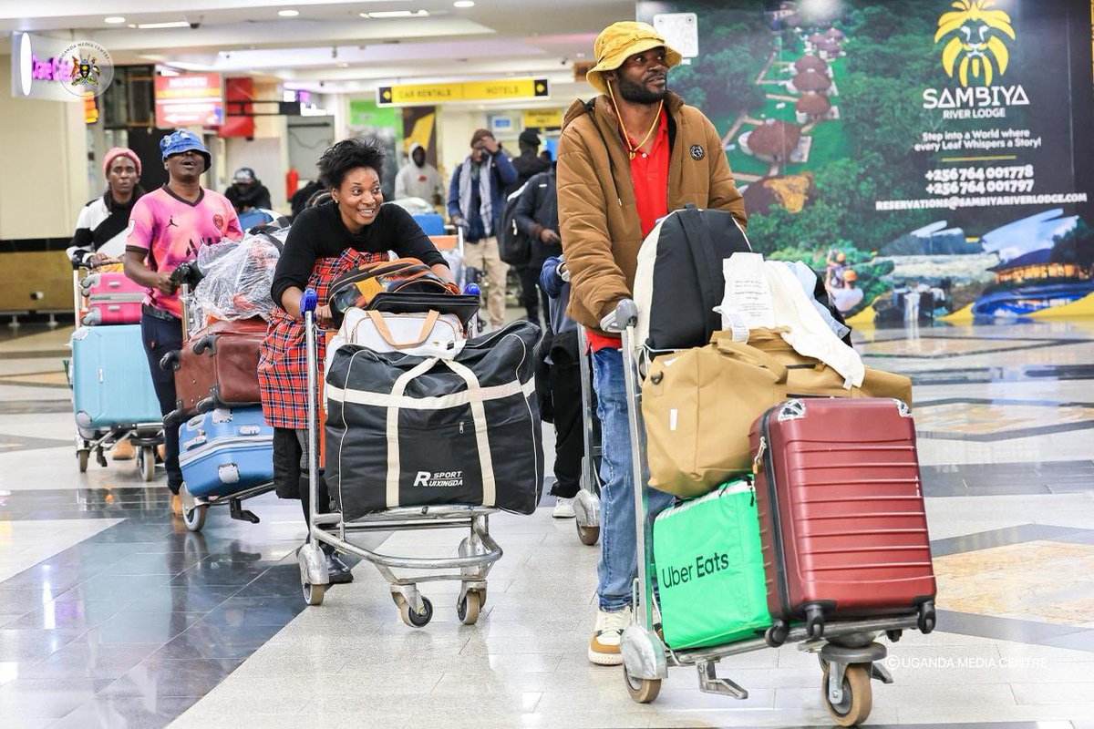 UgEmbassySA's tweet photo. A second batch of Ugandans will  arrive at Entebbe this evening as @GovUganda continues the voluntary repatriation exercise for citizens returning from South Africa.

The exercise is progressing, with additional repatriation arrangements continuing within the course of the week in coordination with all relevant authorities.