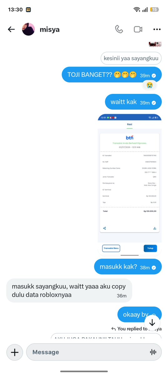 fluerGamaliel's tweet photo. HELP RT! PLS KAKAK KAKAK KLW JUALAN YANG JUJUR.... aku ws di tipu dua kali sialan 😭 #penipu #roblox #zonauang #penipuan #helprt https://t.co/vcWmXk9DHw