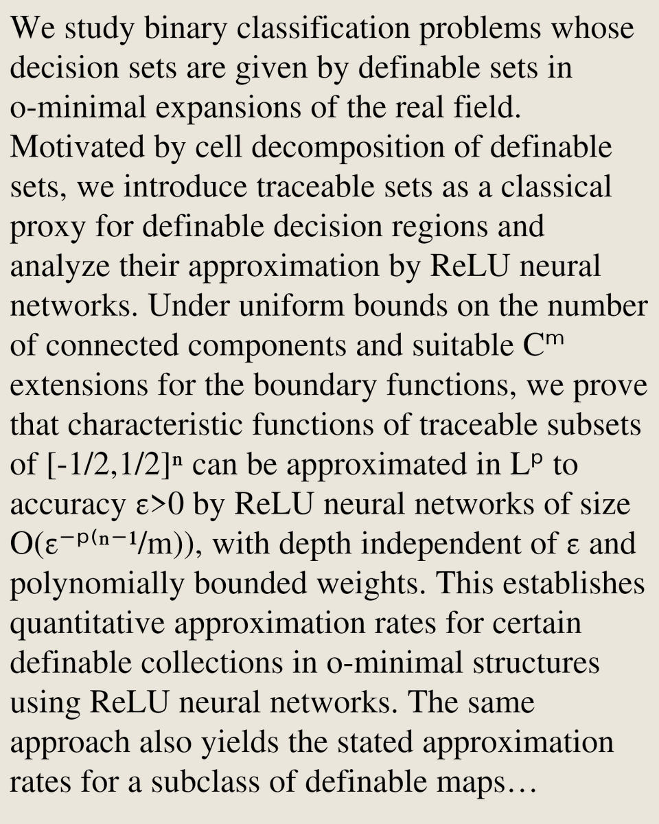 PRWT's tweet photo. Fast approximation and learning of binary classification tasks in o-minimal structures using ReLU neural networks

Clemens Kinn, Philipp Petersen
https://t.co/9IwyEBS7WI [𝚖𝚊𝚝𝚑.𝙻𝙾 𝚌𝚜.𝙻𝙶 𝚖𝚊𝚝𝚑.𝙵𝙰] https://t.co/sIziLjPSZe