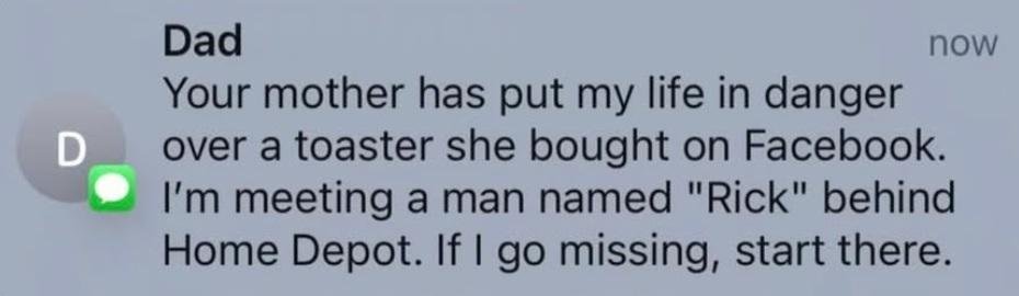 luxemiaa's tweet photo. My mom recently discovered facebook marketplace and today I get this text from my dad 😂 https://t.co/bWxW6189Wd