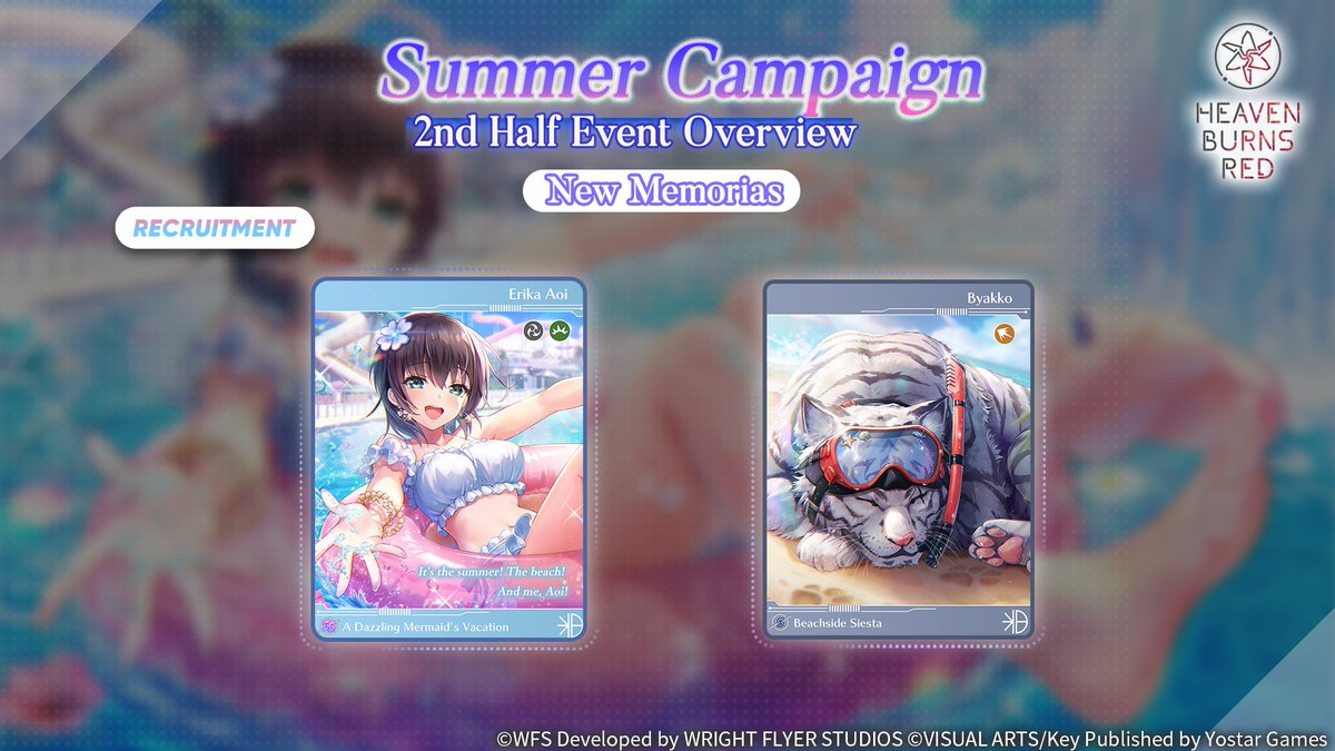 hbr_official_en's tweet photo. Summer Campaign 2nd Half Event Overview

Here’s a preview of the events coming in the second half of the Summer Campaign! In addition to the long-awaited new Memoria, there will also be new events and recruitments waiting for you.

#HeavenBurnsRed #Yostar https://t.co/7iM4ytW7oc