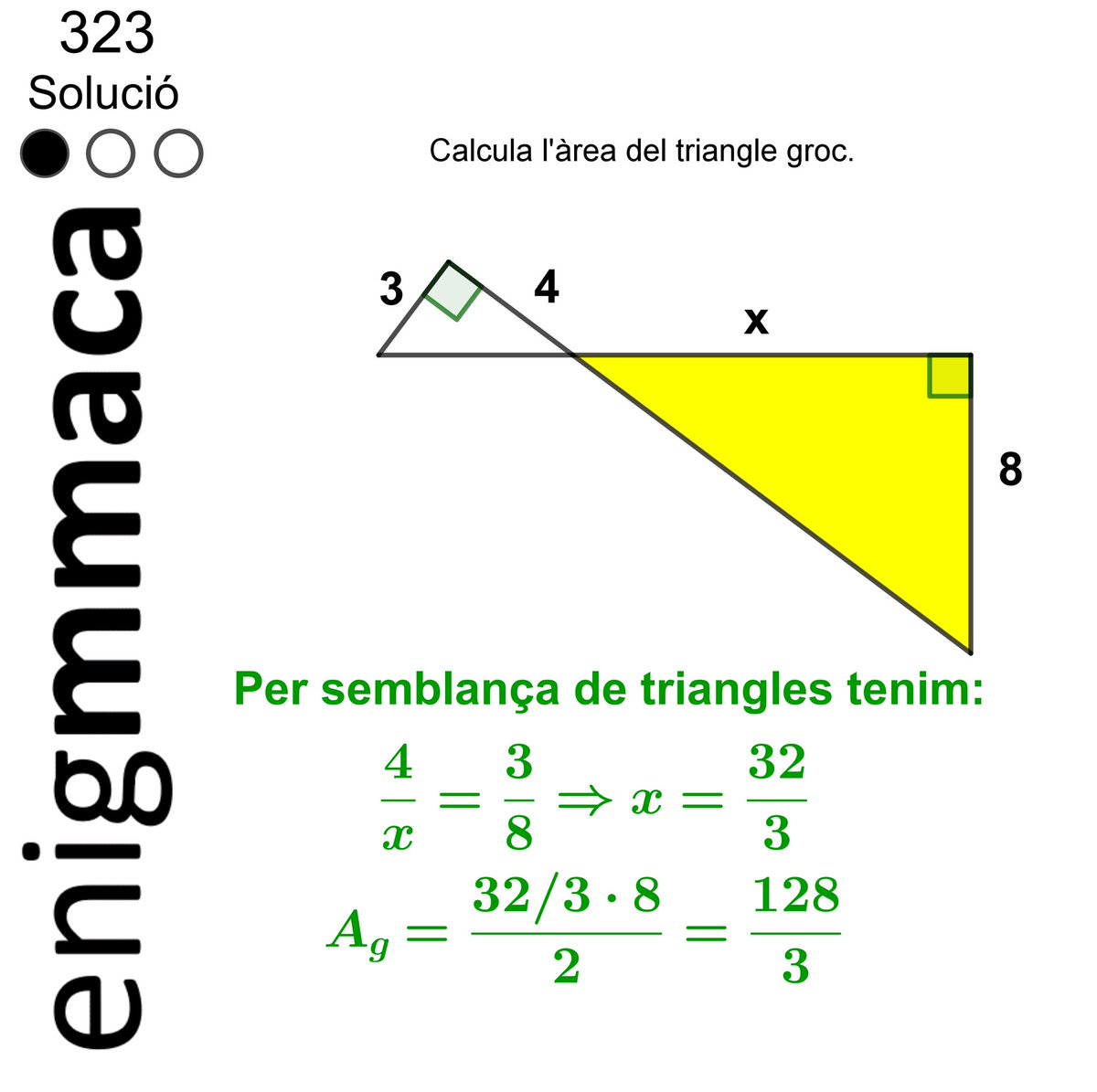 MMACA_cat's tweet photo. Solucions dels #enigmmaca’s 323 i 323B
#enigma #repte #geometria càlcul #maths #matemàtiques https://t.co/XEug7h9G9e