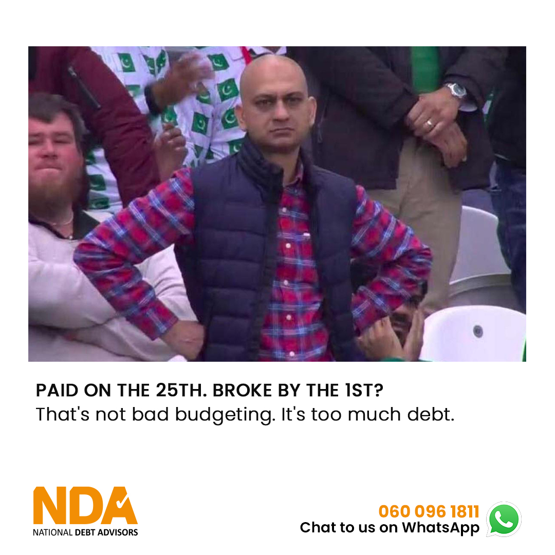NationalDebtAdv's tweet photo. Paid on the 25th, broke by the 1st? 

If your salary vanishes into repayments before groceries, that's not bad budgeting, it's too much debt. 

WhatsApp 0600961811 for a free, confidential debt assessment

#DebtFreeJourney #DebtHelp https://t.co/QA49WJDHeq