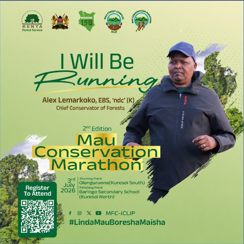 KeForestService's tweet photo. Be part of the action today! Join @CCF_Kenya, Mr. Alex Lemarkoko, at the Mau Conservation Marathon and run for the restoration and protection of our forests. https://t.co/NHdaFnUswI