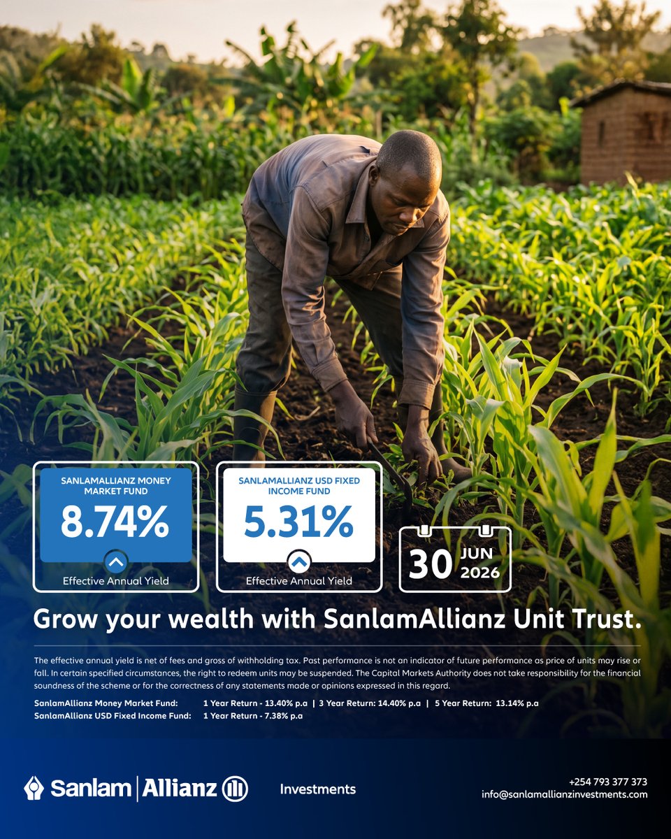 SAILinvestKE's tweet photo. Consistency is what turns small steps into meaningful progress.
Start putting your money to work today with the SanlamAllianz Money Market Fund and SanlamAllianz USD Fixed Income Fund.
Get started: https://t.co/QA9Cqgv3IB
#WinWithConfidence
#LiveWithConfidence https://t.co/LY9QR4LcoT