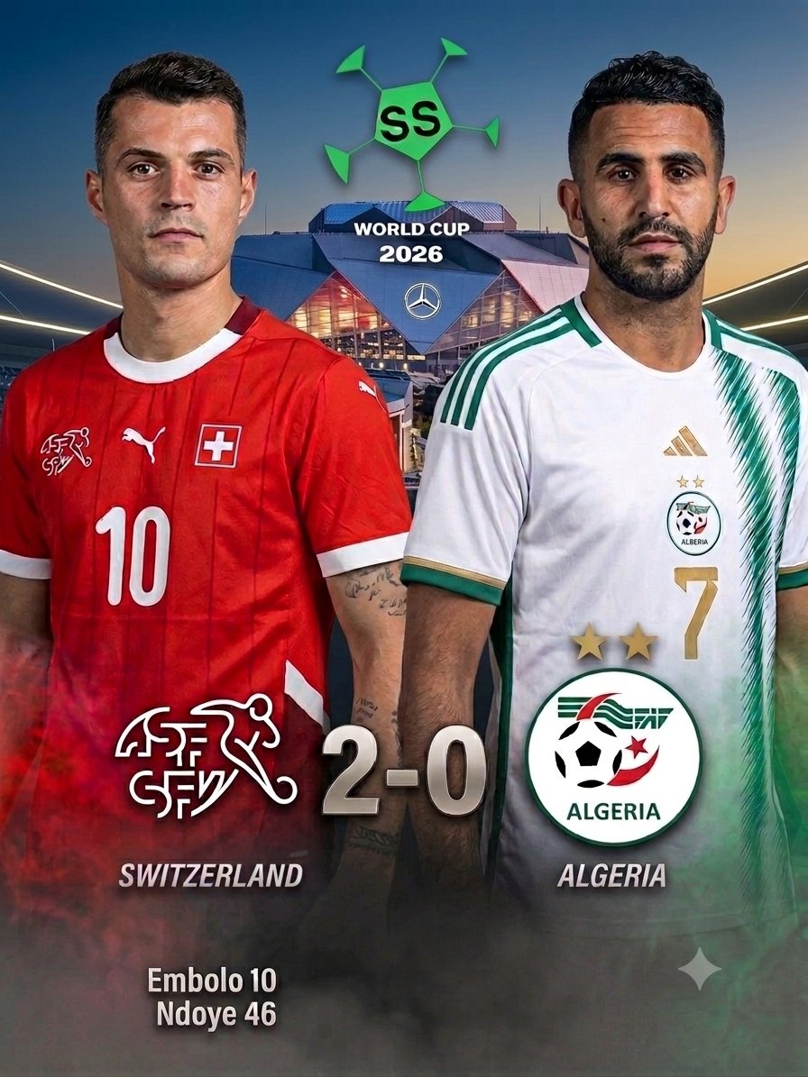 TheSoccerSquad's tweet photo. Switzerland March on to the 🌎 worldcup round of 16 with Algeria sent packing
#SWIALG #fifaworldcup #worldcup26 https://t.co/mlO36cwmbd