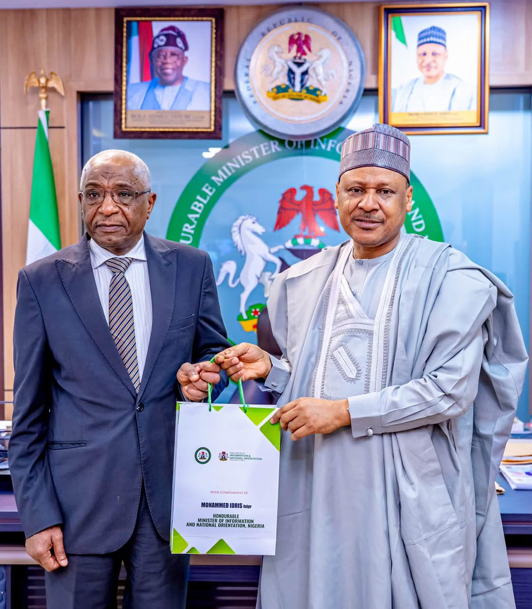 fandymore's tweet photo. At Federal Ministry of Information and National Orientation, Nigeria I received the Ambassador of the Republic of the Sudan to Nigeria, H.E. Mohammed Abdelaal Haroun. 

His Excellency is a little over two months into his service in Nigeria.

— Muhammed Mohammed Idris, fnipr https://t.co/3QrT0Yxg7I