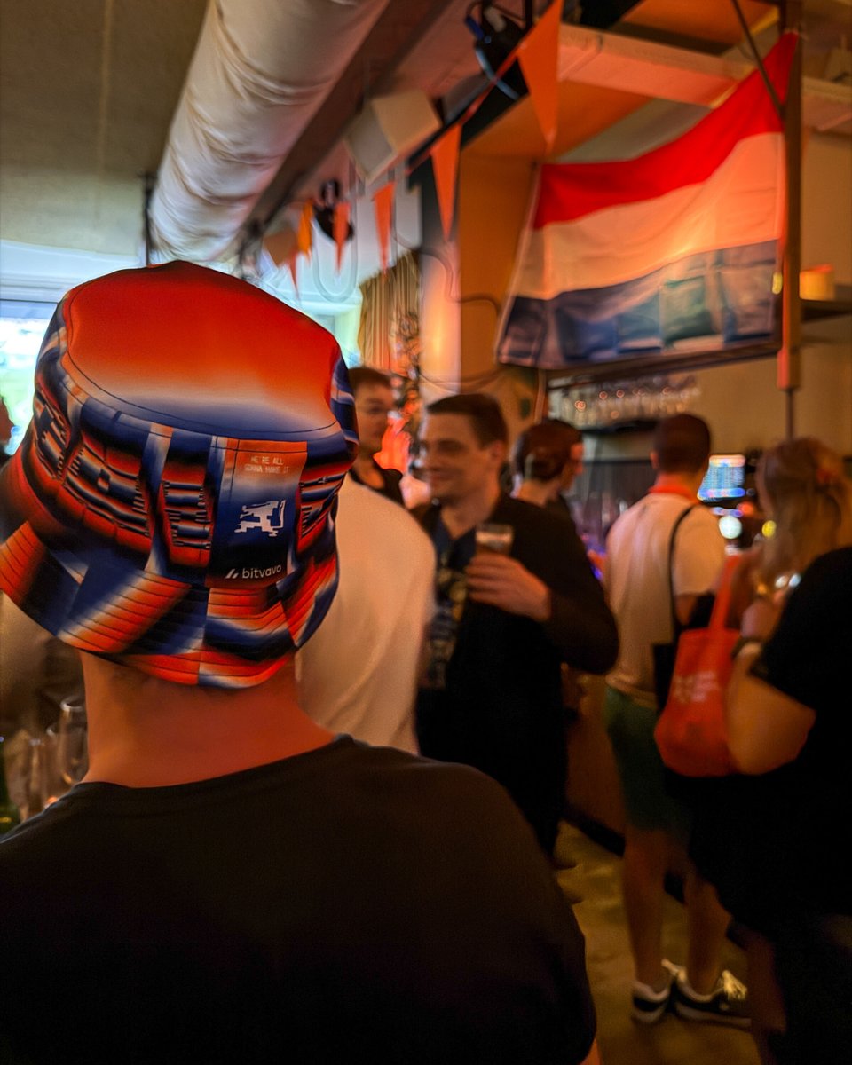 DutchBlockWeek's tweet photo. One last round at de Karavaan! ⚽

After the afterparty, we closed out DBW26 with a watch party for the Netherlands vs Tunisia, organized with @bitvavocom. Cold drinks all round and the Oranje on the big screen. Thanks to everyone who stuck around to the end.

#DBW26 #DutchBlockchainWeek