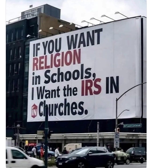Suzierizzo1's tweet photo. Who agrees that if they put religion in schools then Churches need to be taxed? https://t.co/m4pe16DqDr