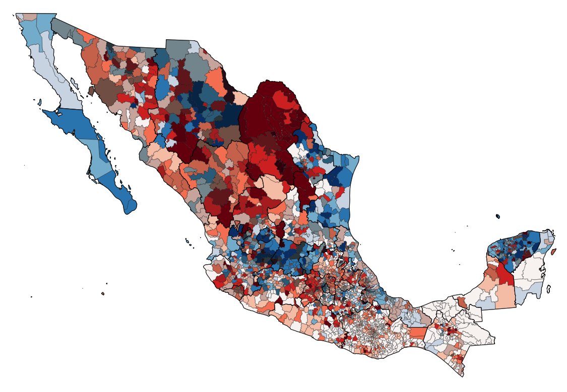 ClickDgo's tweet photo. Comportamiento geo electoral consolidado 2024 (Presidencia, Senado y Diputados federales en un solo mapa).

@PRI_Nacional y @AccionNacional juntos se volverían invencibles en la próxima elección intermedia.

Ojalá y algunos lo entiendan... @JorgeRoHe https://t.co/SGpq6NB9Jn