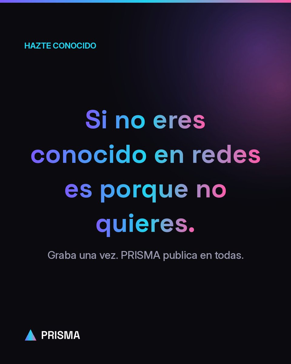 CarlitoFluito's tweet photo. Si no eres conocido en tu sector, no es por talento. Es porque no apareces. Y aparecer ya no cuesta tiempo: grabas una vez y PRISMA publica en todas tus redes por ti. ¿Excusas? Ya no quedan. → https://t.co/uOsTX5Ohv2 https://t.co/Ek27ssFwHD