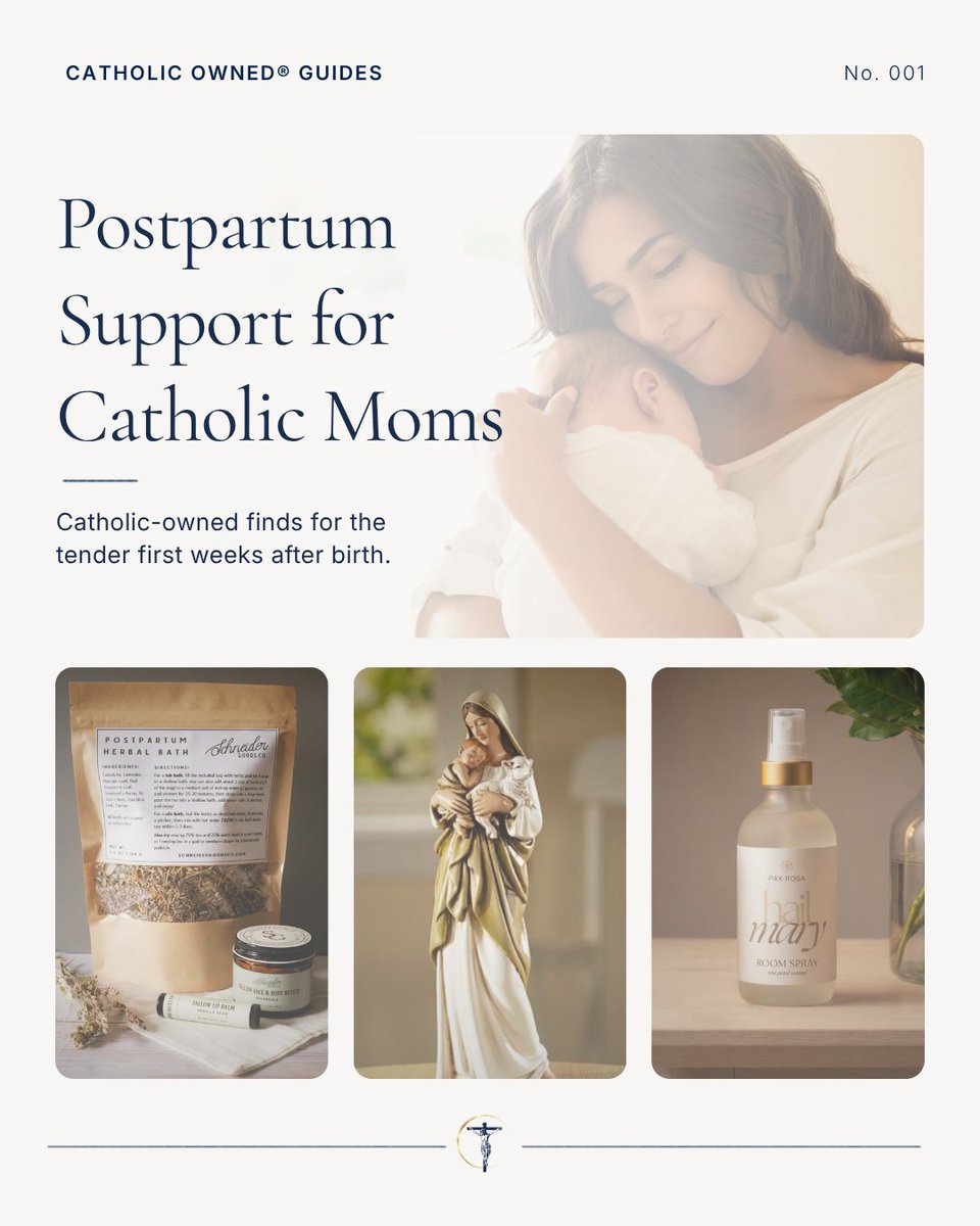 CatholicOwned_'s tweet photo. We’re introducing Catholic Owned® Guides with the launch of the rebuilt Catholic Owned® experience.

First up: Postpartum Support for Catholic Moms.

Catholic-owned finds for the tender first weeks after birth.

Shop the Guide, only from Catholic Owned:
https://t.co/QIQ05nvnOc https://t.co/k8X7xt1Nvl