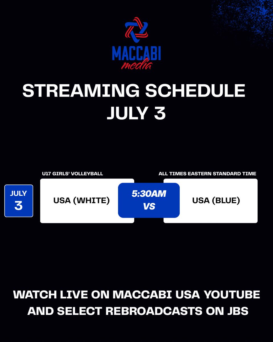 MaccabiUSA's tweet photo. We’ve got some amazing USA vs. USA U17 Girls’ Volleyball action live today!

Livestream the Maccabi Media broadcast here: https://t.co/NrHBoXENH0 https://t.co/gjMkipNZa8