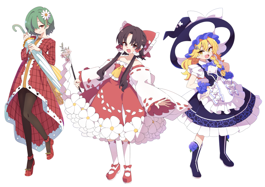 博麗霊夢 ,風見幽香 ,霧雨魔理沙 「「東方Project」×HANA・BIYORIコラボにて 霊夢 魔理沙 幽香の三」|babaのイラスト