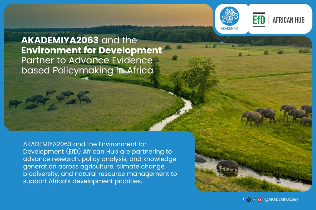 EfDAfricanHub's tweet photo. 1/4 🤝 Partnership Announcement

@EfDAfricanHub and @AKADEMIYA2063 have signed an MoU to strengthen evidence-based policymaking and support sustainable development across Africa.

Together, we'll advance African-led research, policy engagement, and capacity development. https://t.co/CvLZVpc5hr