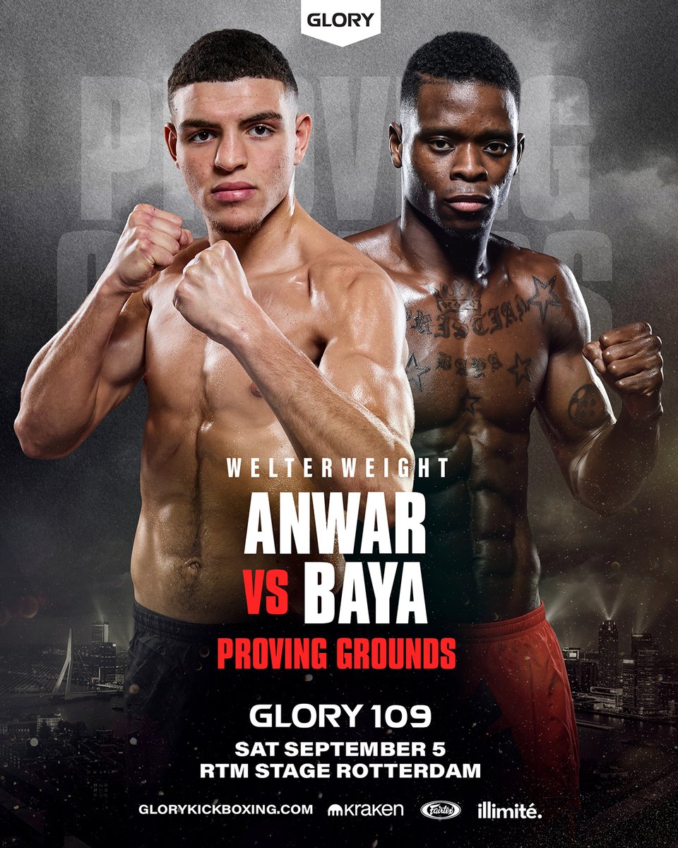 GLORY_WS's tweet photo. 🚨 BREAKING: an incredible Welterweight clash is added to #GLORY109 🔥🔥🔥

Anwar Ouled-Chaib will face Christian Baya in the RTM Stage of Rotterdam on September 5 for the Welterweight Proving Grounds!

Get your tickets NOW for #GLORY109 on September 5 in Rotterdam!

#GLORY109 | SEP 5 | GET YOUR TICKETS NOW | RTM Stage