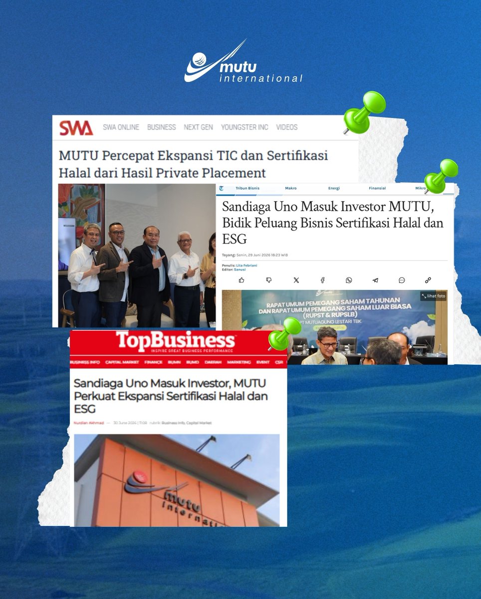 MutuInfo's tweet photo. Masuknya Sandiaga Uno sebagai investor menjadi bagian dari perjalanan PT Mutuagung Lestari Tbk (MUTU International) dalam memperkuat pengembangan bisnis. https://t.co/bAHXmatUWB