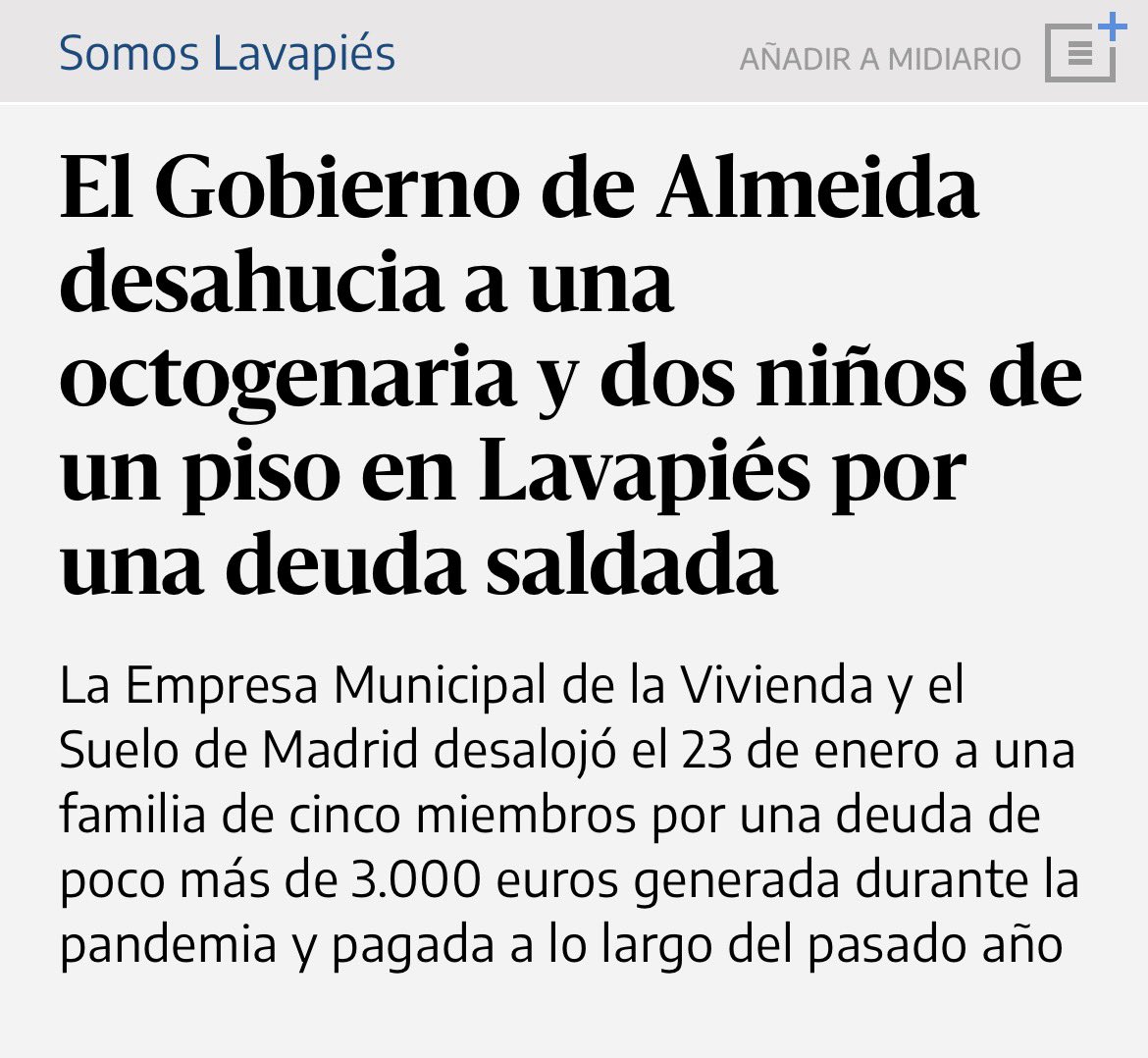 MadridDecadente's tweet photo. 📌 Lavapiés 

Una mujer de más de 80 años dependiente de una bombona de oxígeno ha sido desahuciada la semana pasada en Madrid por una deuda de 3000€ ya zanjada 

La vivienda en esta ocasión es de la EMVS, dependiente del gobierno de @AlmeidaPP_ 

Que puta vergüenza 

👇👇👇 https://t.co/TTyGyQ0vFL