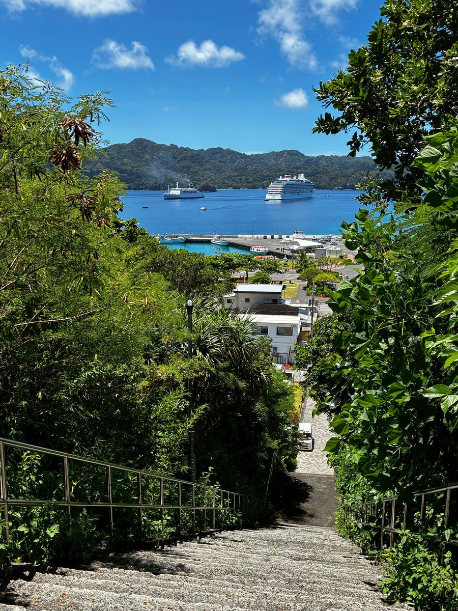 national_04998's tweet photo. 昨日おがさわら丸と飛鳥Ⅲが父島で初対面！汽笛の交換もあり良い風景でした！
#小笠原諸島 https://t.co/p1LUzYXmp2