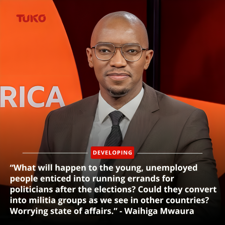 Tuko_co_ke's tweet photo. Journalist Waihiga Mwaura expresses concerns over the use of youths being used by politicians, fears for future militia groups.

Photo: Waihiga Mwaura (Facebook)

#tukonews https://t.co/cNBRmTvySq