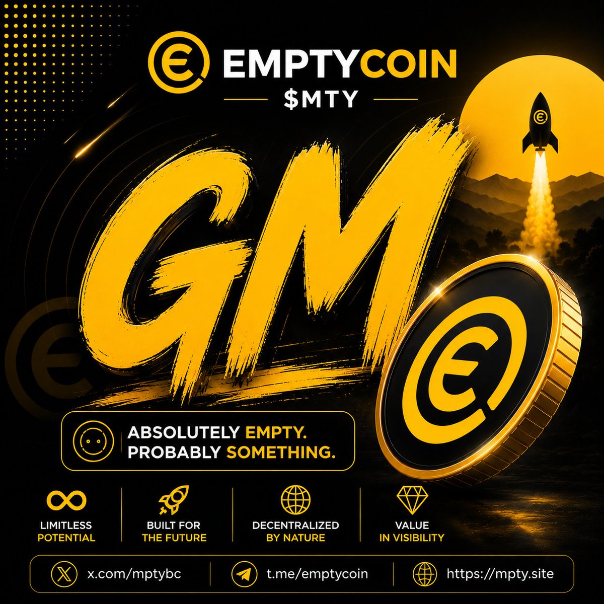 AceOfSpade_2's tweet photo. GM. 

Every big movement starts with a simple step.

ABSOLUTELY EMPTY. PROBABLY SOMETHING.

Discover what we're building and join the journey.

🌐 https://t.co/GWXGEnfFfW

$MTY #Emptycoin https://t.co/wznQKO8rWM