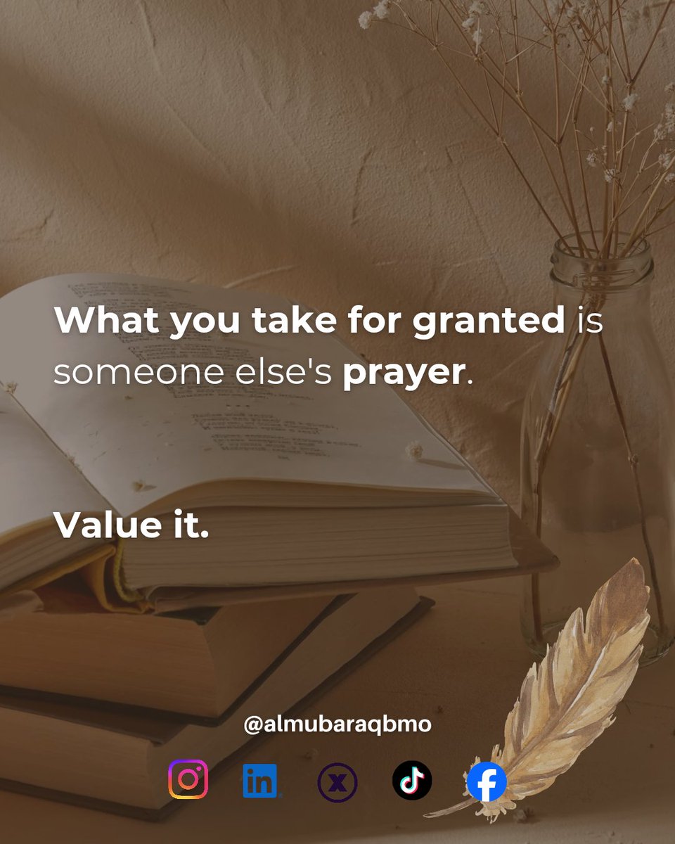 almubaraqbmo's tweet photo. The opportunities you overlook, the time you wish away, the health you rarely think about, and the people you assume will always be there are blessings someone else is earnestly asking for.

Value what you have while you have it.

#Gratitude #Mindset #PersonalGrowth #almubaraqbmo https://t.co/vCQn2mo0EQ