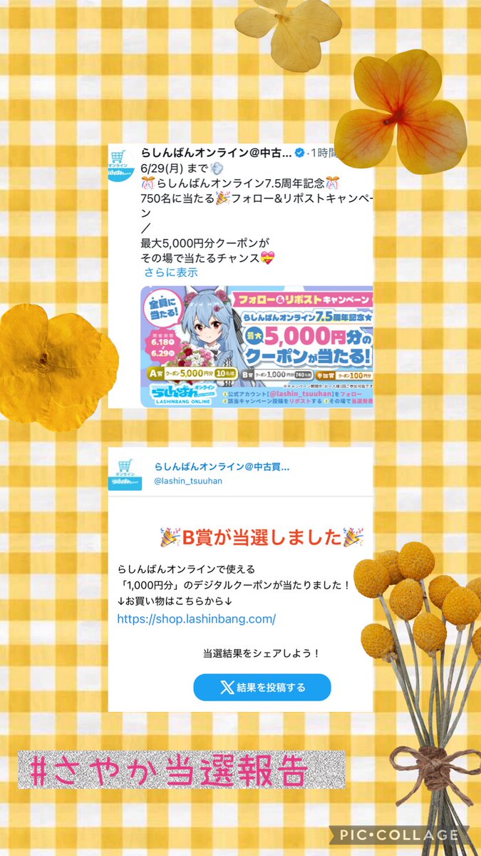 chansaya_luv's tweet photo. 📺┈┈┈┈┈┈┈┈┈🎮
らしんばんオンライン@中古買取販売様（@lashin_tsuuhan）のキャンペーンに当選🎁しました🎀

その場でB賞が当たり、オンラインで使える1000円クーポンをいただきました🍀

推しキャラのグッズ買っちゃおうかな(*´罒`*)
この度はありがとうございます🌈

#さやか当選報告 https://t.co/Y4z3WrpcvS