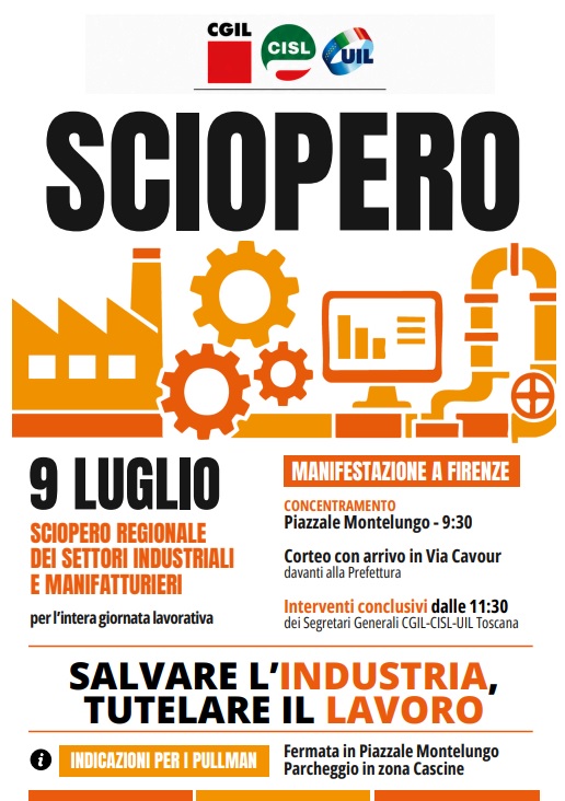 FILCTEM_PO_PT's tweet photo. Il 9 luglio in Toscana sarà sciopero regionale dell’industria con manifestazione a Firenze.
Cgil, Cisl e Uil: “Difendere il lavoro, salvare le filiere, rilanciare la manifattura”.
#diritti #lavoro
@cgiltoscana @filctemcgil
Leggi: https://t.co/aPZnPwDufM https://t.co/H40MnHW3Sx